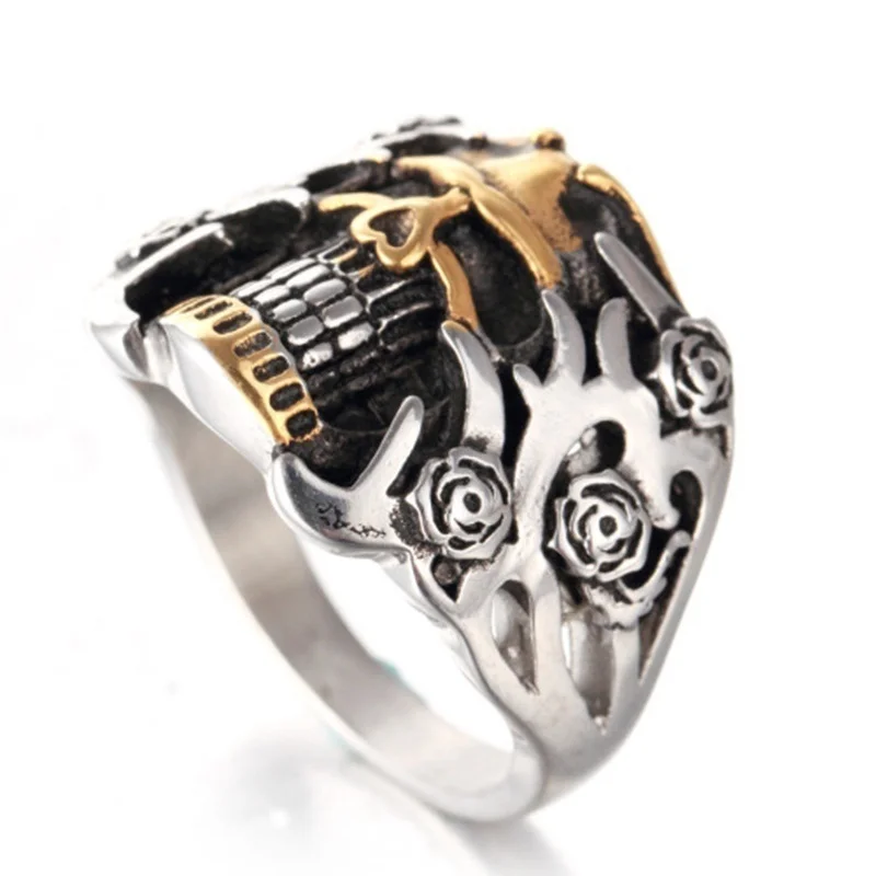 Demon ring skull rose retro gothic punk single ring finger ring jewelry accessories Men Fashion Jewelry Gift Single Accessories