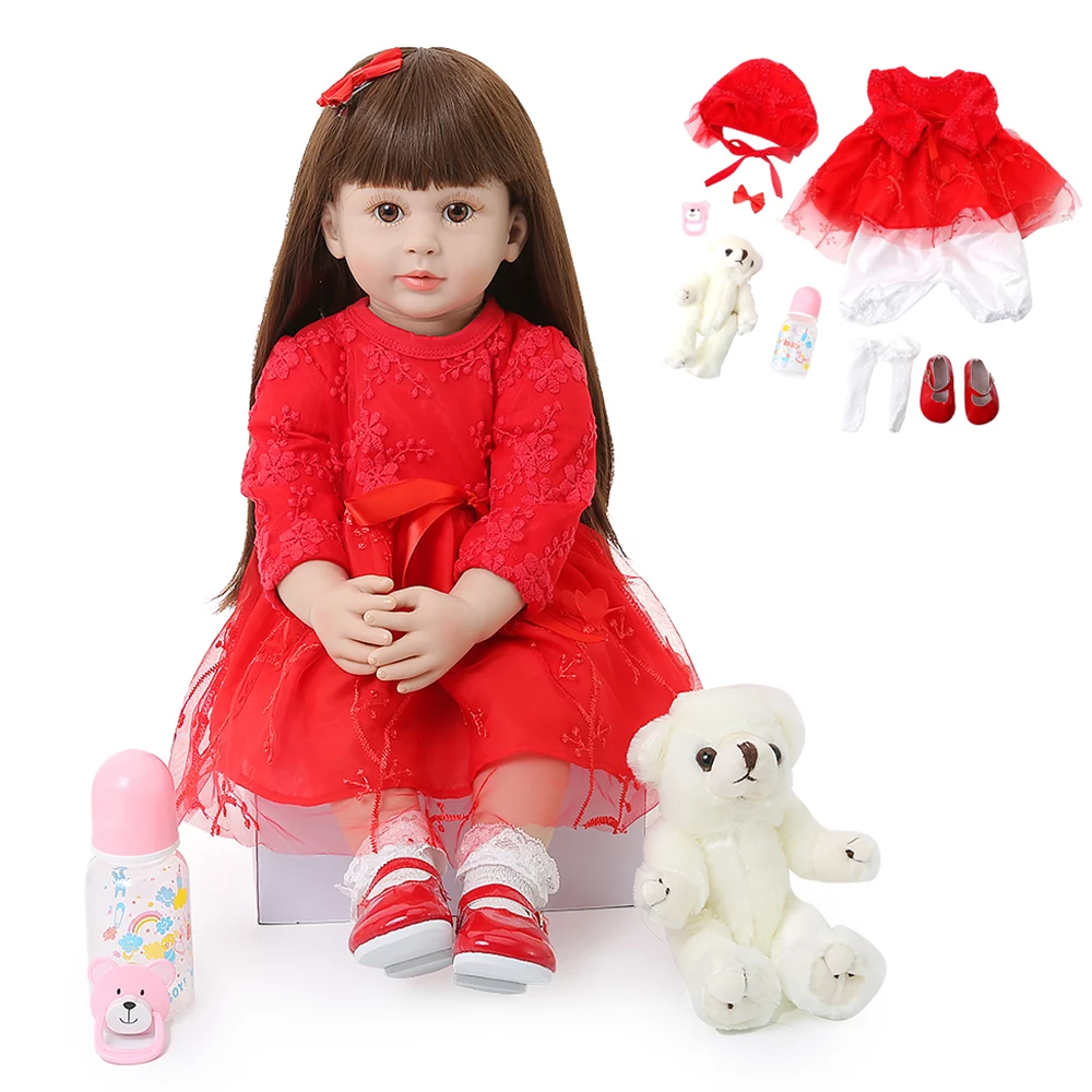 60 см Reborn Baby Doll девушка реалистичные силиконовые куклы детское платье принцессы красное платье новорожденный малыш игрушки для детей Playmate подарок на день рождения - Цвет: Reborn Baby Doll