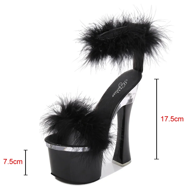 2020 New 4 Color Feather Thick High Heels Platform Sandals Women 14cm 17cm Heels Shoes Female Summer Hair Wedding Pumps WS311 2020 New 4 Color Feather Thick High Heels Platform Sandals Women 14cm 17cm Heels Shoes Female Summer Hair Wedding Pumps WS311