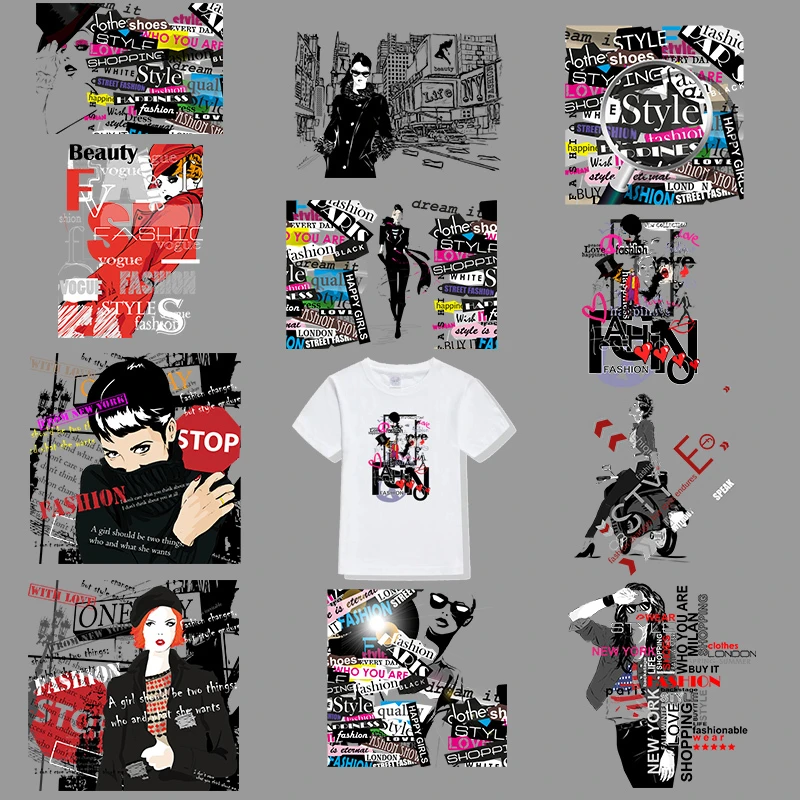 Parches modernos chica para planchar para mujer, pegatinas térmicas a rayas para ropa, pegatinas de transferencia de calor|Parches| -