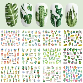 

12 Designs Cactus Water Decals Nail Sticker Green Plant Leaf Watermark Flakes Slider Tattoo Nail Art Decoration LABN1261-1272-1