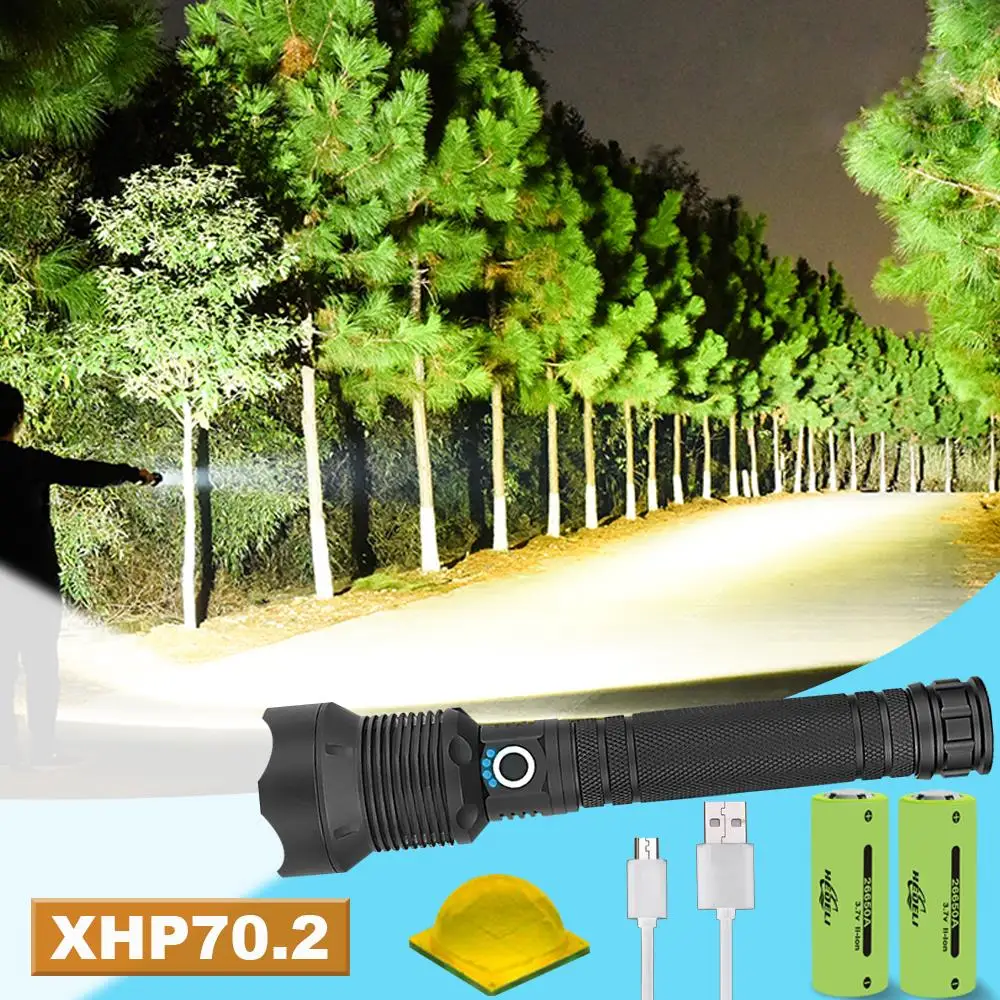 

Highest lm XHP70.2 Powerful LED Flashlight XHP50 USB Rechargeable Zoom Waterproof Torch 18650 26650 for Hunting SelfDefense Lamp