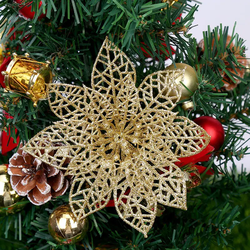 Balleenshiny 10 шт. блестящий цветок Poinsettia, украшения для рождественской елки, вечерние принадлежности, рождественские поделки, Рождественский Декор для дома