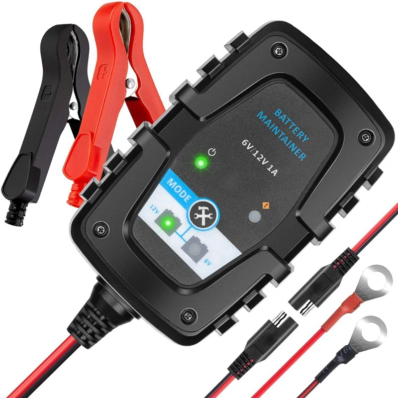 

6V 12V 1Amp Trickle Battery Charger Automotive Battery Maintainer Smart Float for Auto Car Motorcycle Lawn Mower ATV RV SUV Golf