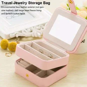 

Portable Travel Simple Girl Earrings Plate Jewelry Box Organizer Leather Earrings Ring Multi-function Jewelry Storage Box Bin