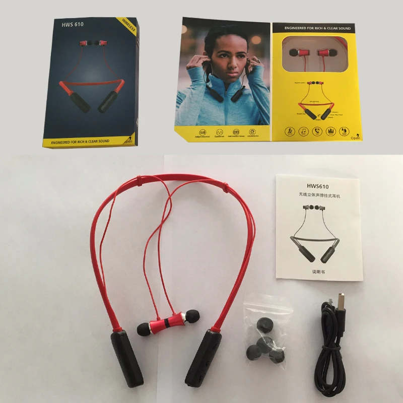 HWS-610 Bluetooth наушники с басами, Спортивные Беспроводные наушники с микрофоном, магнитная стереогарнитура Для iPhone xiaomi
