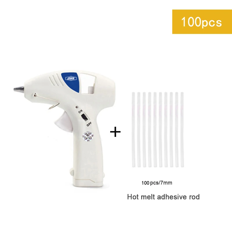 with 100pcs stick Urijk 10W горячего расплава клея пушка Беспроводной клеевой пистолет для домашнего ремонта DIY декоративно-прикладного искусства с 10/20/50/100 шт. 7 мм горячего расплава клея-карандаша - Цвет: with 100pcs stick