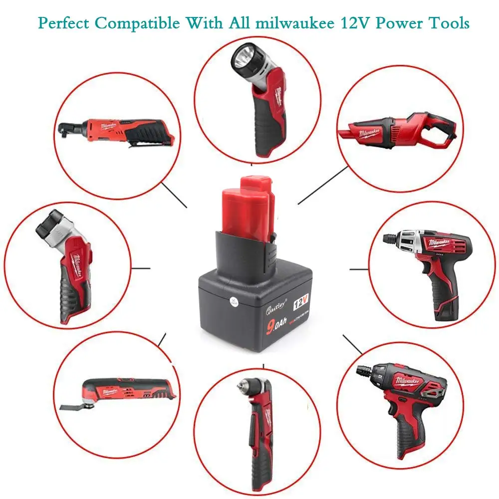 12V 9.0Ah Replacement Battery for Milwaukee M12 12Volt 48-11-2440 48-11-2402 9Ah