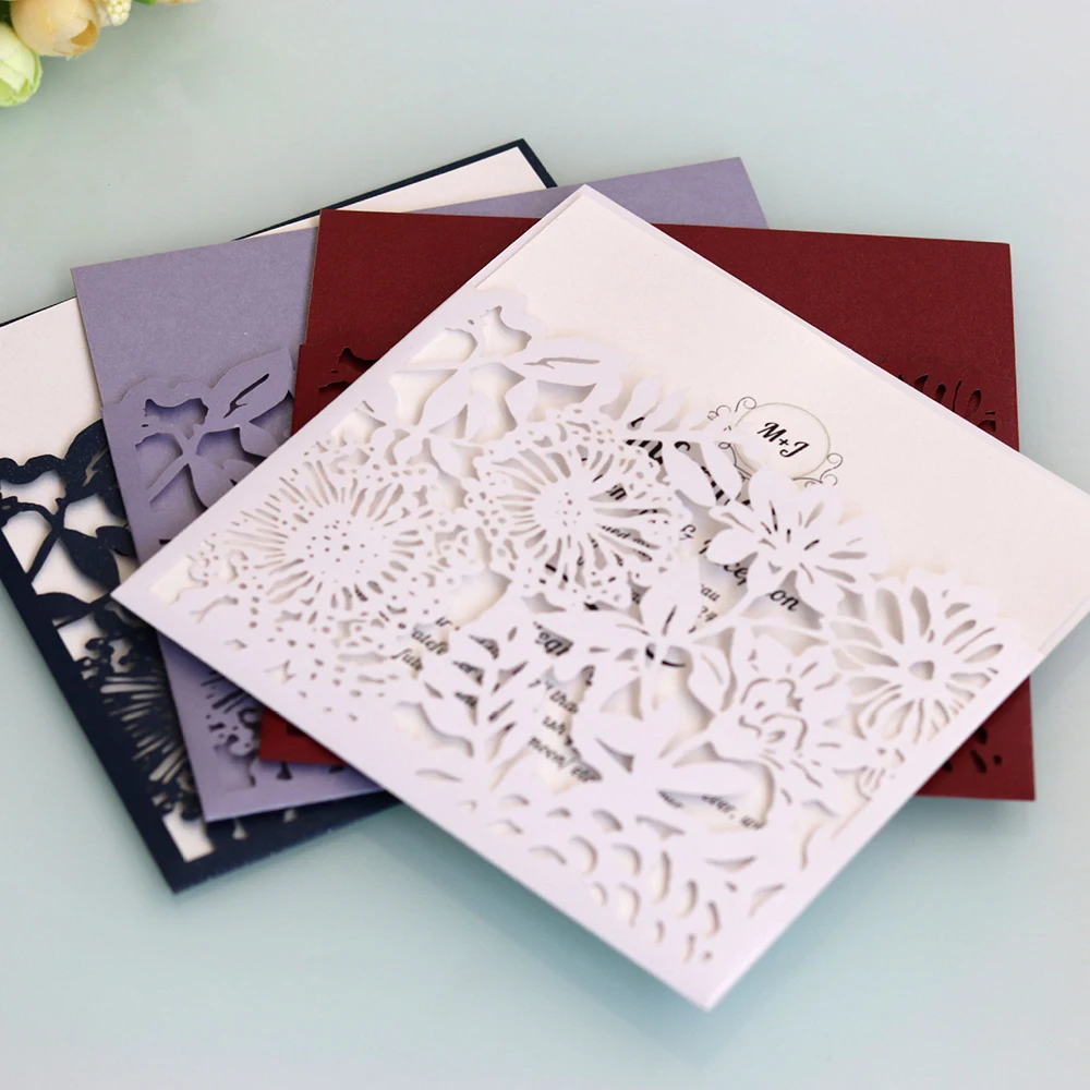  10pcs Wedding Invitations Lace Pattern Cards Laser Cut Paper Cards Announcement Greeting Postcards  - 4.00044E+12