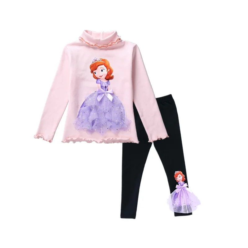 Tanie Nastoletnie dziewczyny odzież jesień stroje Elsa haft koszula z długim rękawem i sofia księżniczka legginsy z lodowym wzorem słodkie ubrania dla dzieci kostium