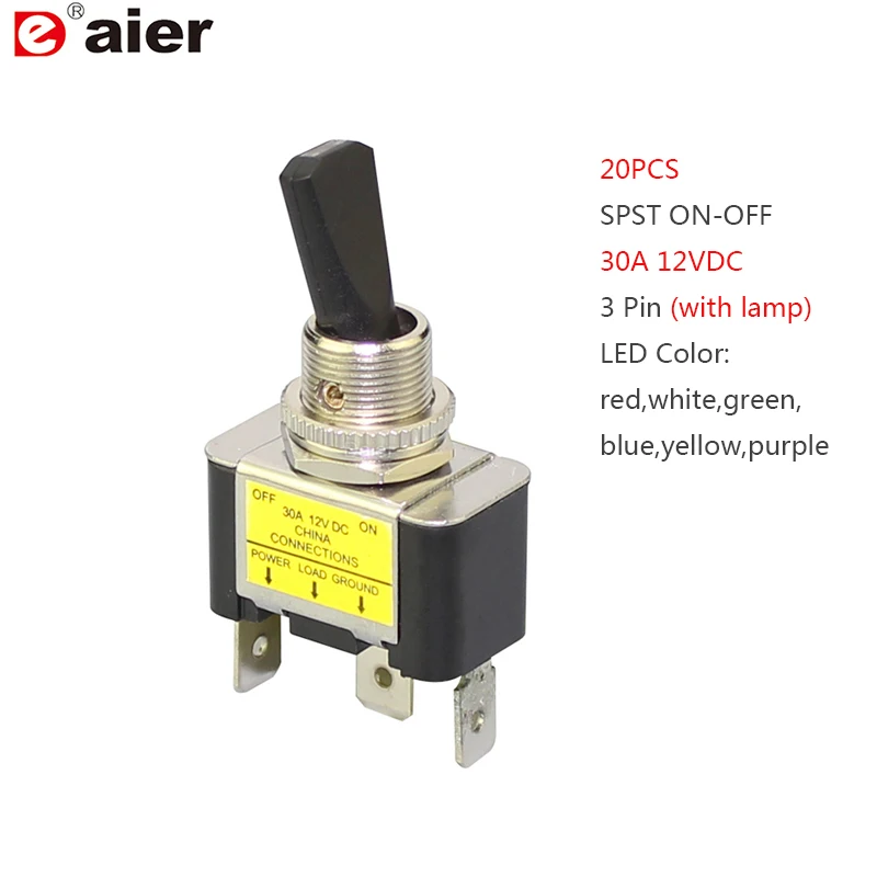 

20PCS 30A 12VDC LED Toggle Switch Automotive SPST ON Off 2 Position 3Pin for Car Truck Boat ATV