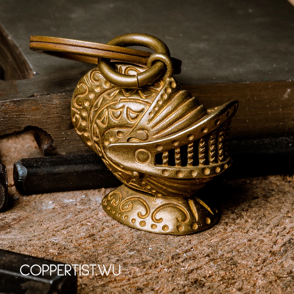 Coppertist. wu шлем и Броня бронзовый брелок латунный брелок для ключей ручной работы кольцо для ключей с сумочкой кулон