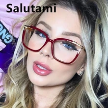 Hollow Out TR90 Frame Clear Lens Glasses Frame For Women Vintage Square Cat Eye Eyeglasses Female Myopia Shades Transparent Red