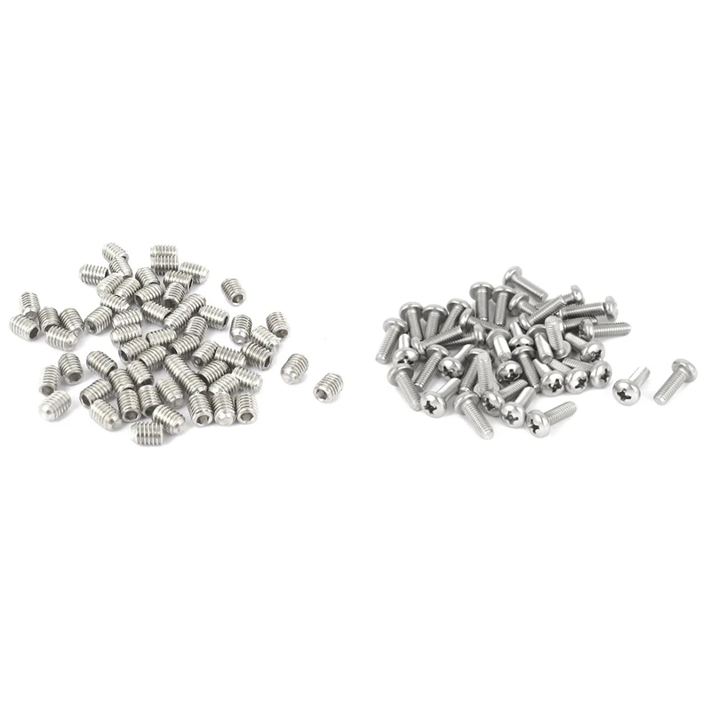 60Pcs M2x4mm Phillips Round Head Screws Bolt With 50Pcs M3x4mm Hex Socket Set Cap Point Grub | Инструменты