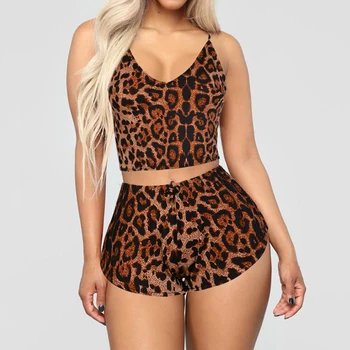 

HEFLASHOR Women's sleepwear Set Simulation Silk Leopard sleepwear Plus Size Home Underwear Night Skirt 2020