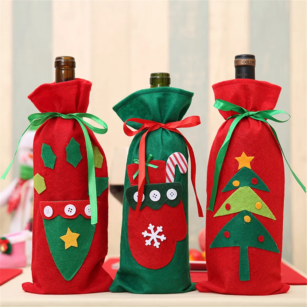 

Christmas Red Wine Bottle Cover Bags Home Table Decoration storage bags Santa Claus Bottle Cover Christmas Party gift navidad