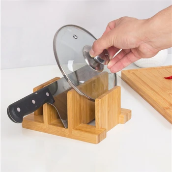 

Multifunctional Durable Creative Bamboo Cutting Board Storage Rack Pot Lids Holder Kitchen Supplies Gadgets For Restaurant