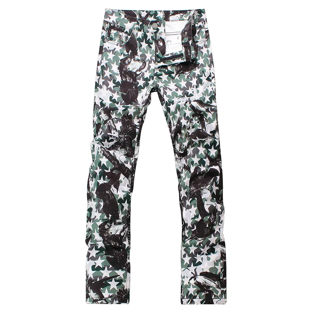 Pants for Men's Fashion Stars Eagle Printed Jeans Slim Fit Straight Lightweight Colored 3D Print Denim Pants Biker Jeans