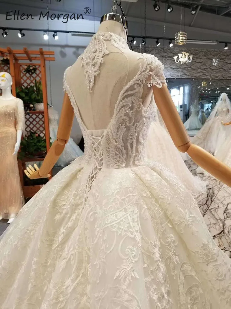 Старинные c высоким горлом кружевные свадебные платья зимние сапоги с роскошными кристаллами и кружевной рукав-крылышко до торжественное платье Vestidos De Novia свадебные бальные платья