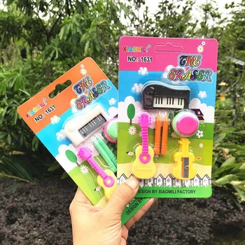 

1 Set Kawaii Mini Music Series Piano Guitar Rubber Pencil Erasers Pencil Sharpener Stationery Set Children Gift Prizes
