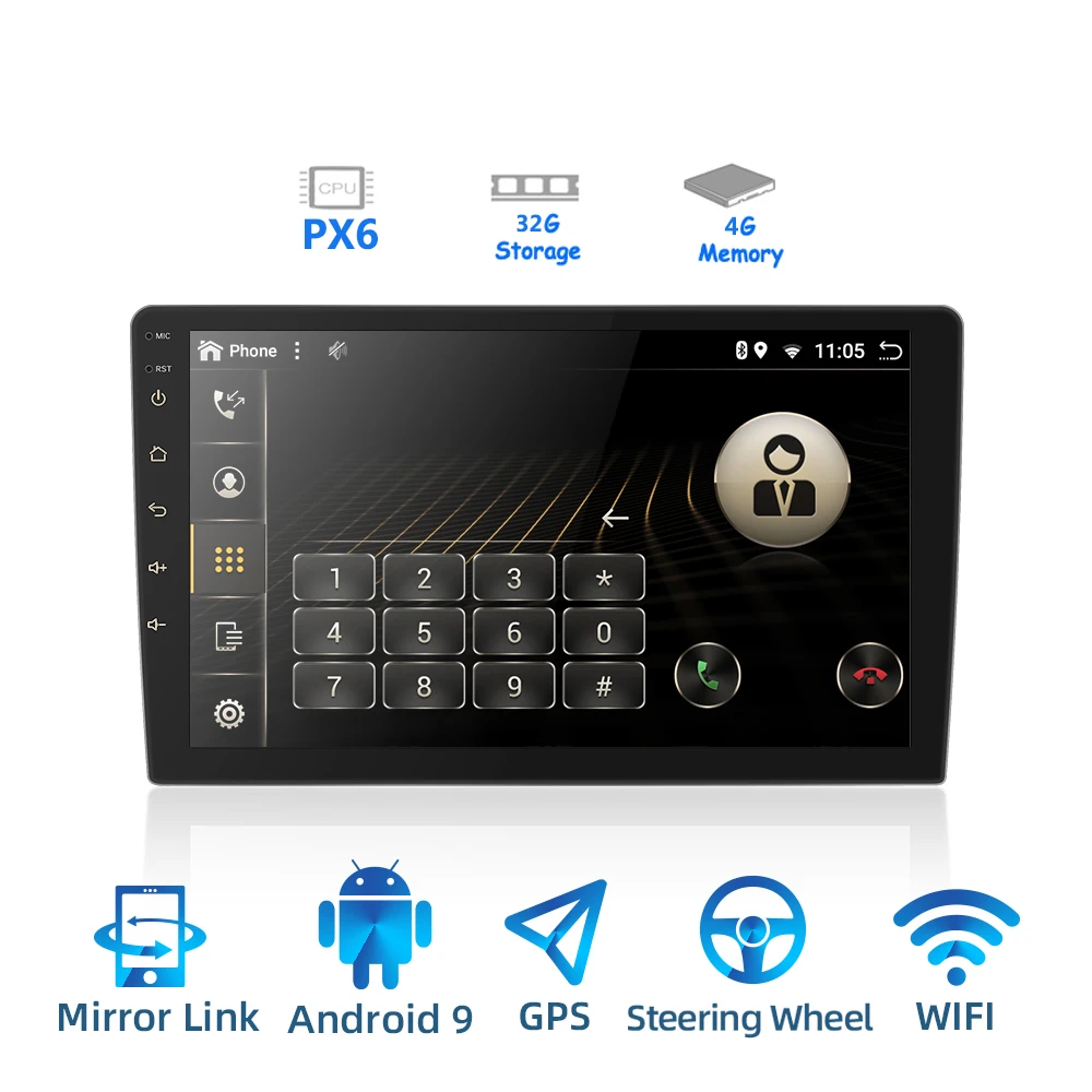 2 din Android 9.0 Ouad Core PX6 Car Radio Stereo GPS Navi Audio Video Player PC Box Wifi BT HDMI AMP 7851 OBD DAB+ SWC 4G+ 32G