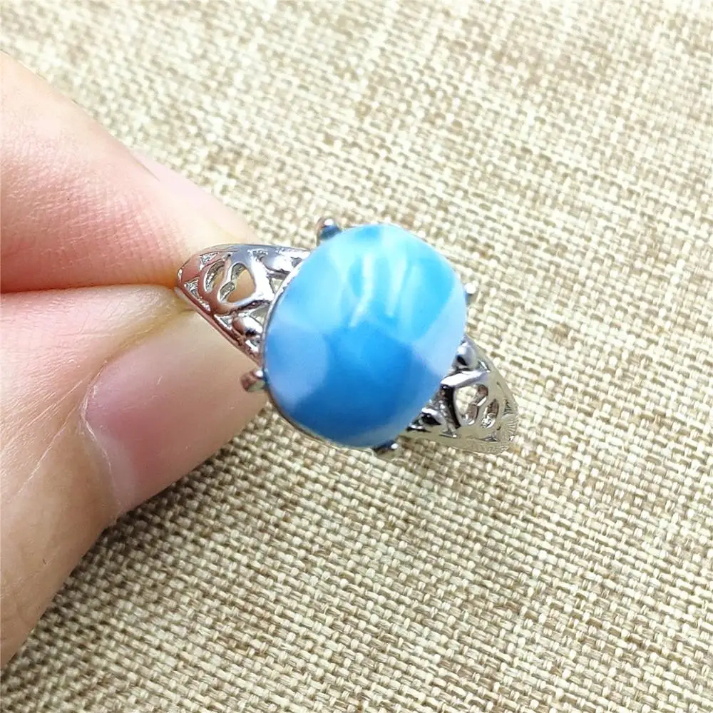 Genuine Natural Larimar Ring 925 Sterling Silver For Woman Trendy Party Love Gift 10x9mm Luxury Crystal Adjustable | Украшения и