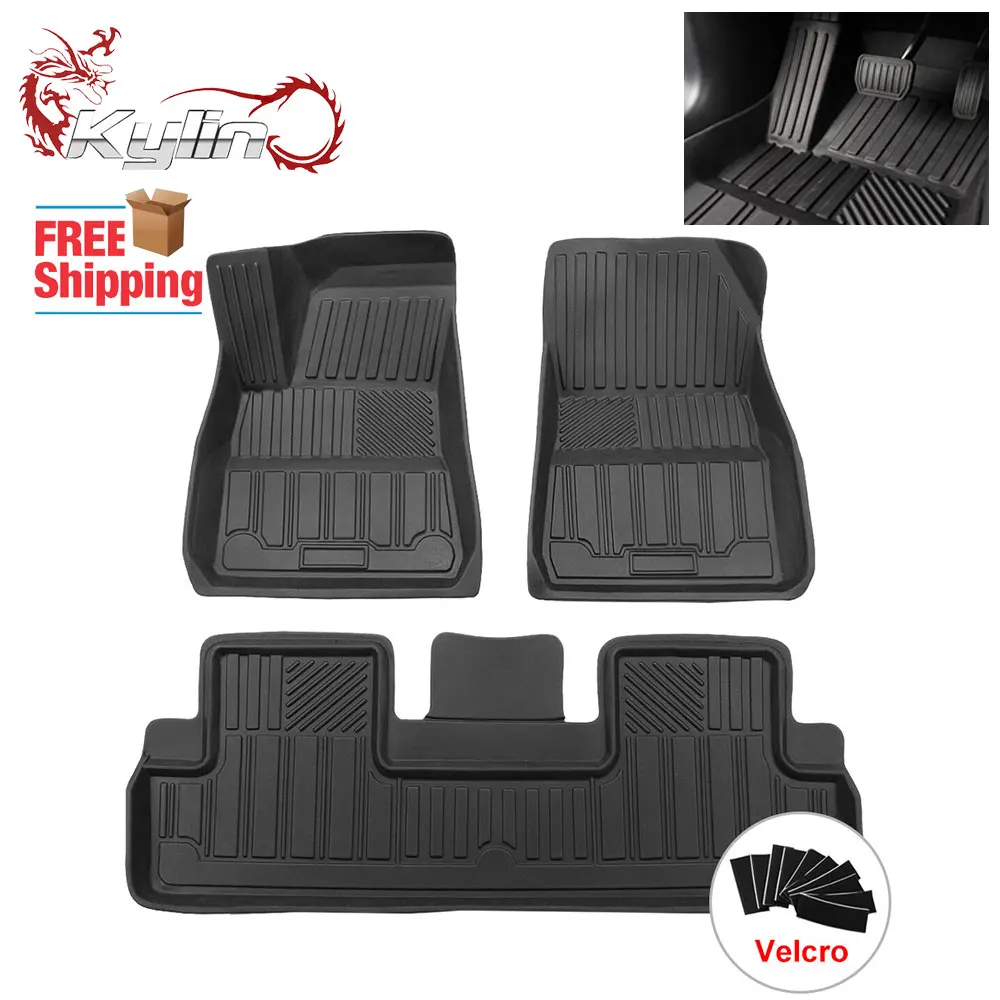 

TPE Custom Floor Mats Complete Set Custom Fit All-Weather Floor Mats for Tesla Model 3 2017, 2018, 2019 Black (3 Piece a Set)