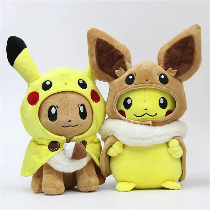 Pokemon Pikachu Cosplay Eevee Plush Stuffed Doll Anime Figure Pocket Animals 30cm Eevee Cos Pikachu with Cloak Cute Toys for Kid