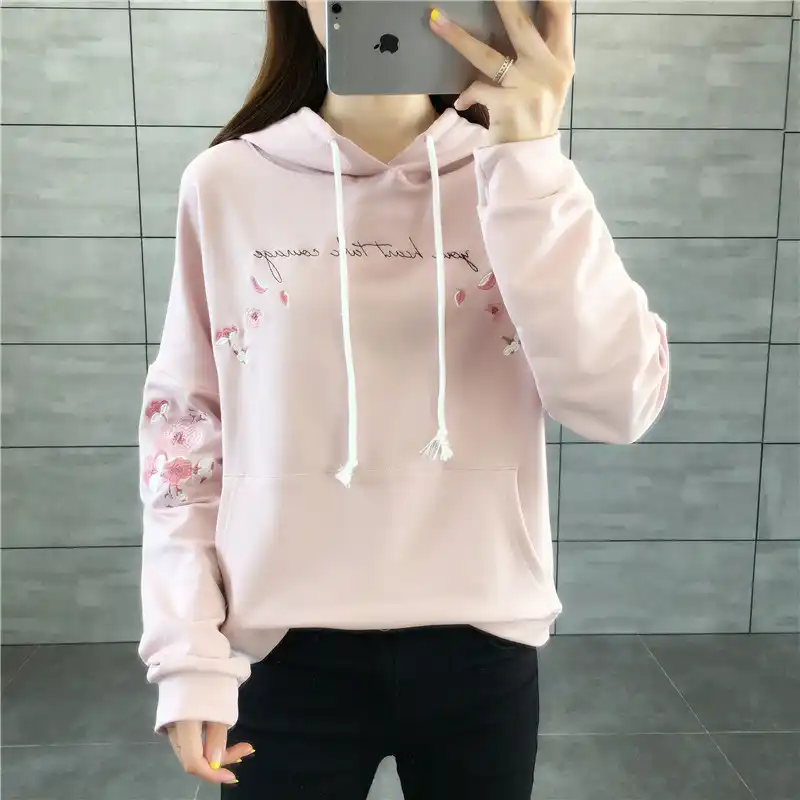 floral embroidered long sleeve casual hoodie