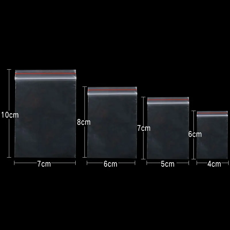 200 шт./лот, прозрачные пластиковые пакеты с замком на молнии, прозрачная пищевая сумка для хранения упаковки, многоразовые Полиэтиленовые упаковочные пакеты, маленькая упаковка для ювелирных изделий