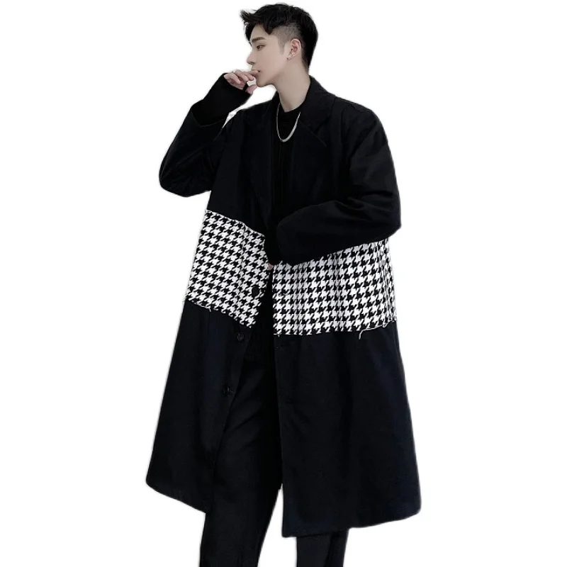 2022 겨울 빈티지 블랙 모직 코트 남자의 중간 길이 느슨한 한국어 버전 모직 트렌치 코트