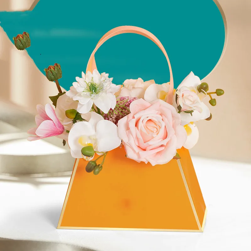 4PCS Paper Flower Gift Bags Box with Handle, Floral Arrangements