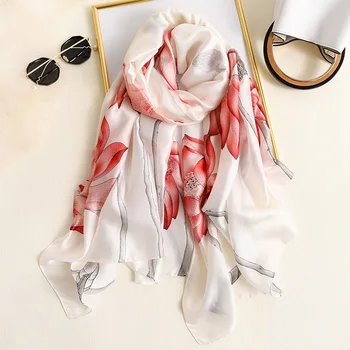 

Fashion Scarf Lotus Women Silk Scarf Women Scarves Shawl High Quality Print hijab wrap 180*90 CM