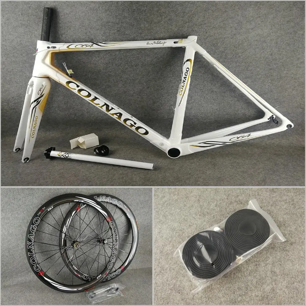 Белые с золотым логотипом Colnago C64 карбоновые шоссейные рамы и 50 мм Углеродные