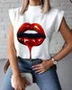 Hirigin 2020 Fashion Women Elegant Lips Print Tops Blouse Shirts Summer Ladies Office Casual Stand Neck Pullovers Eye Blusa Tops 1