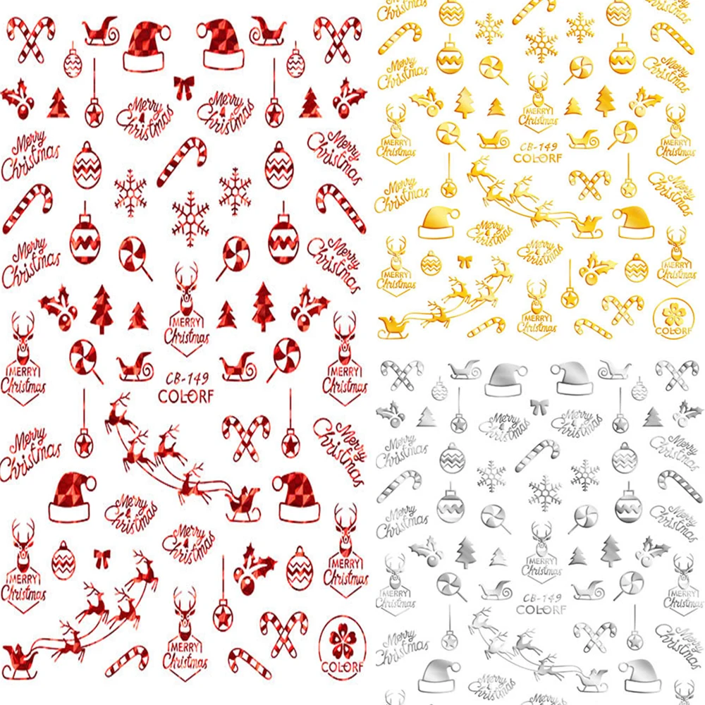 

3D Nail Sticker Christmas Theme Pattern Mixed Slider Tattoo Christmas Water Decal Santa Claus Snowman Full Wraps Designs Decals