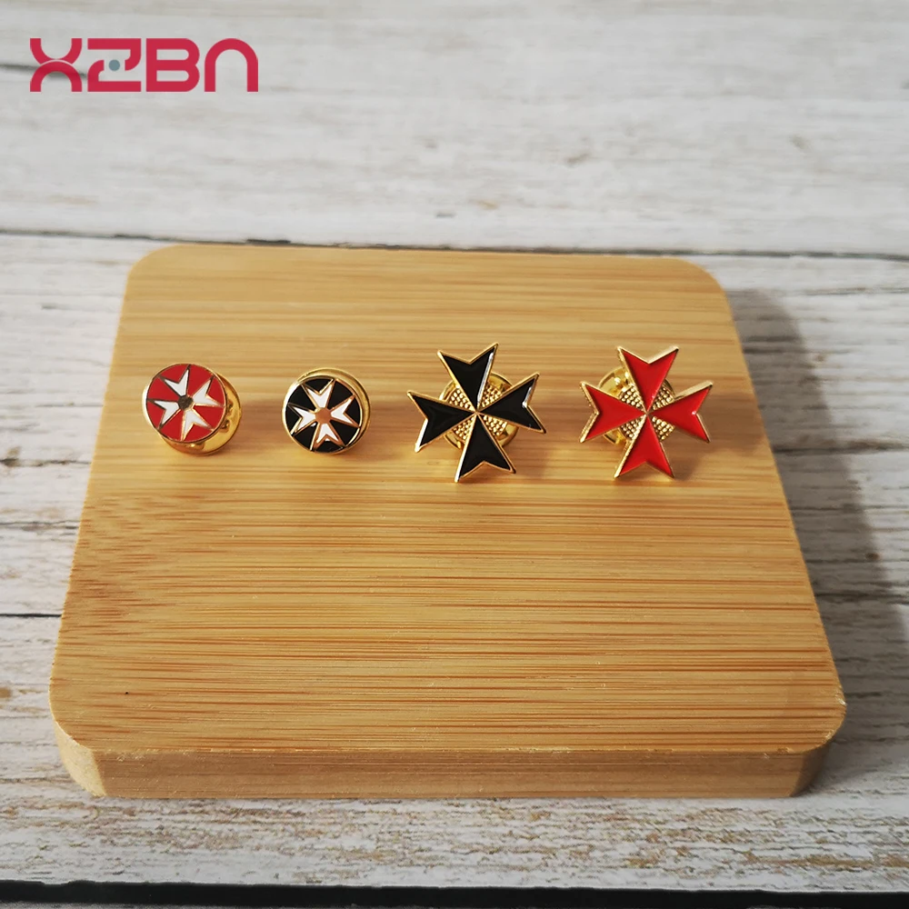 Masonic Lapel Pins Freemasonary Badge Mason Freemason Black Red Cross Templar order of Knights of Malta Gold Plated Zinc Alloy enamel pins metal pins lapel pins medal badge