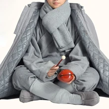 Унисекс Хлопок Зима Теплый Шаолинь монах накидка кунг-фу костюмы халат zen lay плащ для медитации буддийский Будда молитва пальто кофе/серый