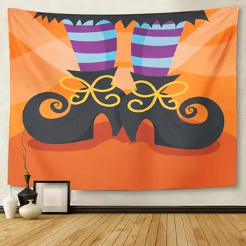 

Halloween Cartoon of Witch's Boots Foot Witch Whimsical Fun Tapestry Wall Hanging for Living Room Bedroom Dorm 50x60 inches