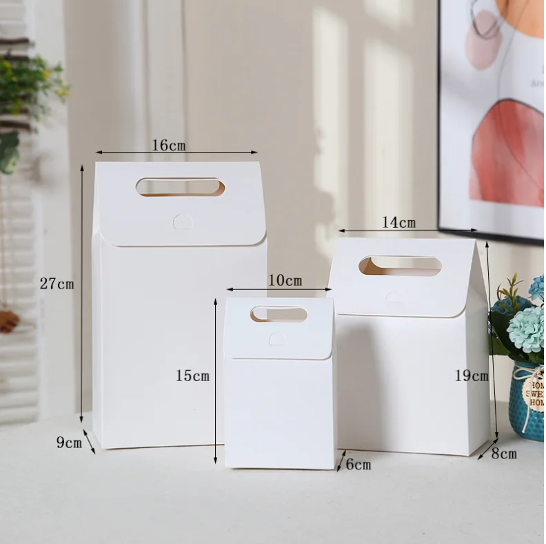 10pcs Red Blue Large Open Window Cowhide Carton Bag Kraft Handle Flap Seal Gift Box Portable Food Gift Small Color Packing Box
