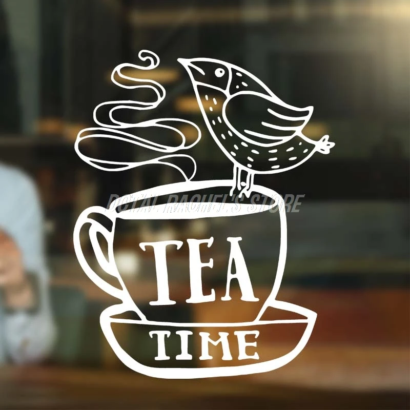 

Coffee Shop Tea Sign Logo Cafe Decor Highest Quality Wall Cup Bird Decal Sticker Vinyl Customized