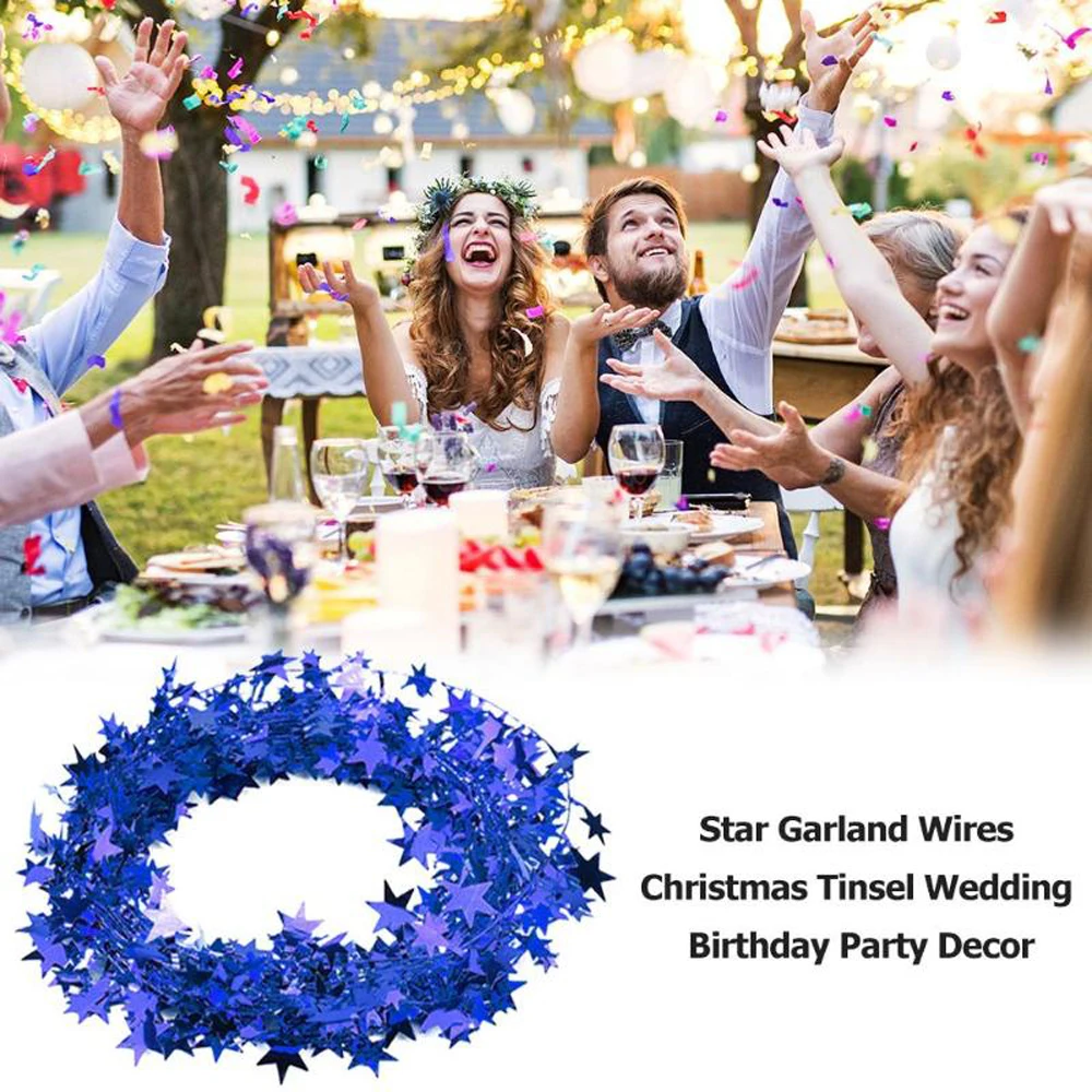 

7.5M Gold Silver Stars Wire Garland Tinsel Star Rattan Colorful Xma Tree Decoration for Wedding Birthday Christmas Party Ribbons