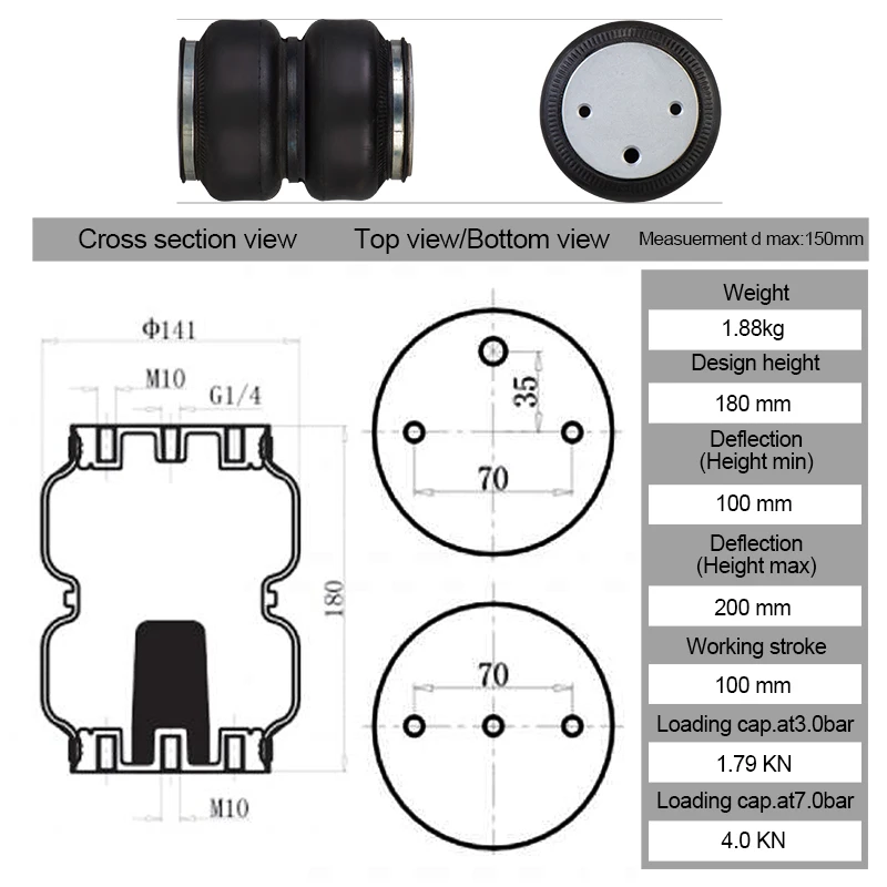 Air Spring Airbag, Double Convolute for Air Ride Suspension