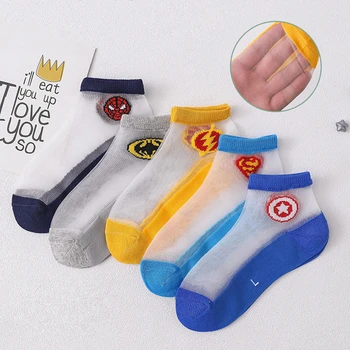 

5 Pairs/Lot Brand Summer Kids Socks Breathable Cartoon Spiderman Superman Mesh Baby Boys Girls Socks For 1-15 Years