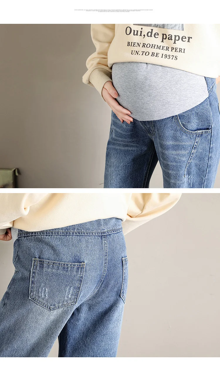 Весенние джинсы для беременных женщин, джинсовые штаны для беременных, хлопковые однослойные брюки, Одежда для беременных размера плюс