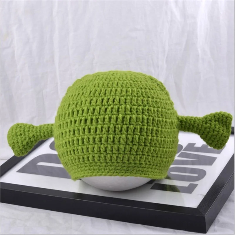 Unisex Balaclava Monster Shrek Hat Wool Winter Knitted Hats Green Party Funny Beanie Skullies Cap for Women Men Pure Handmade