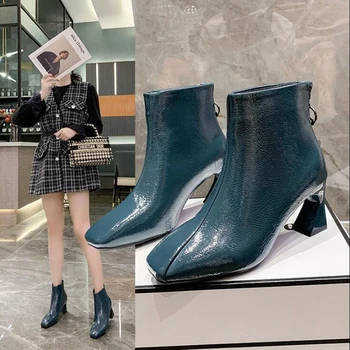 

Ankle Boots Women Boots Women Shoes Fashion High Heel Retro Short Boots Square Toe PU Short Boots 2020 Autumn New Boots D588