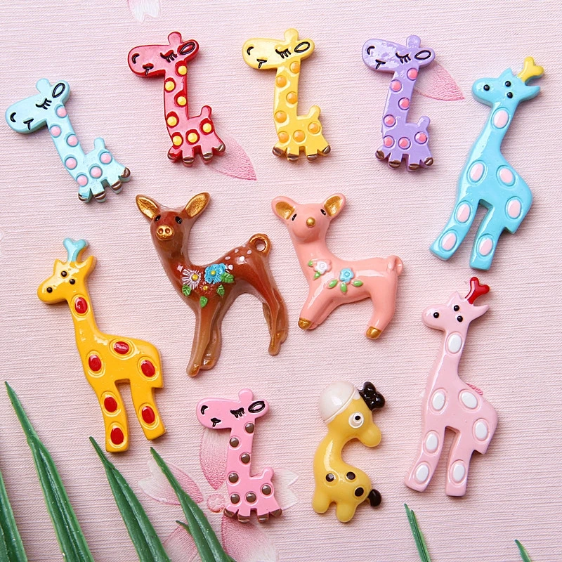 10PCS Cartoon Giraffe Resin Accessories DIY Phone Decorative Craft Supplies Children Hairpin Flat Back Planar Resin Material