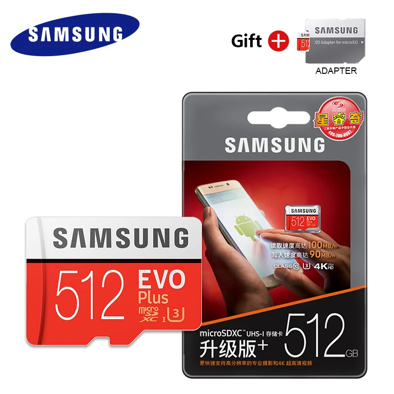 

SAMSUNG 512G Original Micro sd Card 256G 128GB 64GB 100Mb/s Class10 U3 U1 SDXC Grade EVO+ flash card Memory Microsd TF/SD Cards