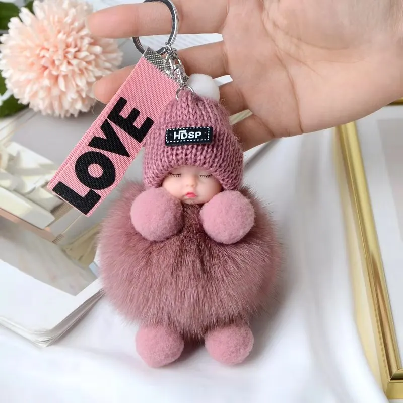 

Fur fox fur ball bag pendant sleep doll plush doll ornament cute plush car key accessories